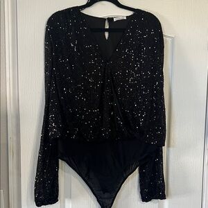 Elegant Black Sequin Bodysuit